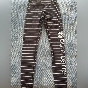 Pure Barre Navy Blue with White Striped Logo Leggings Pants Size Small